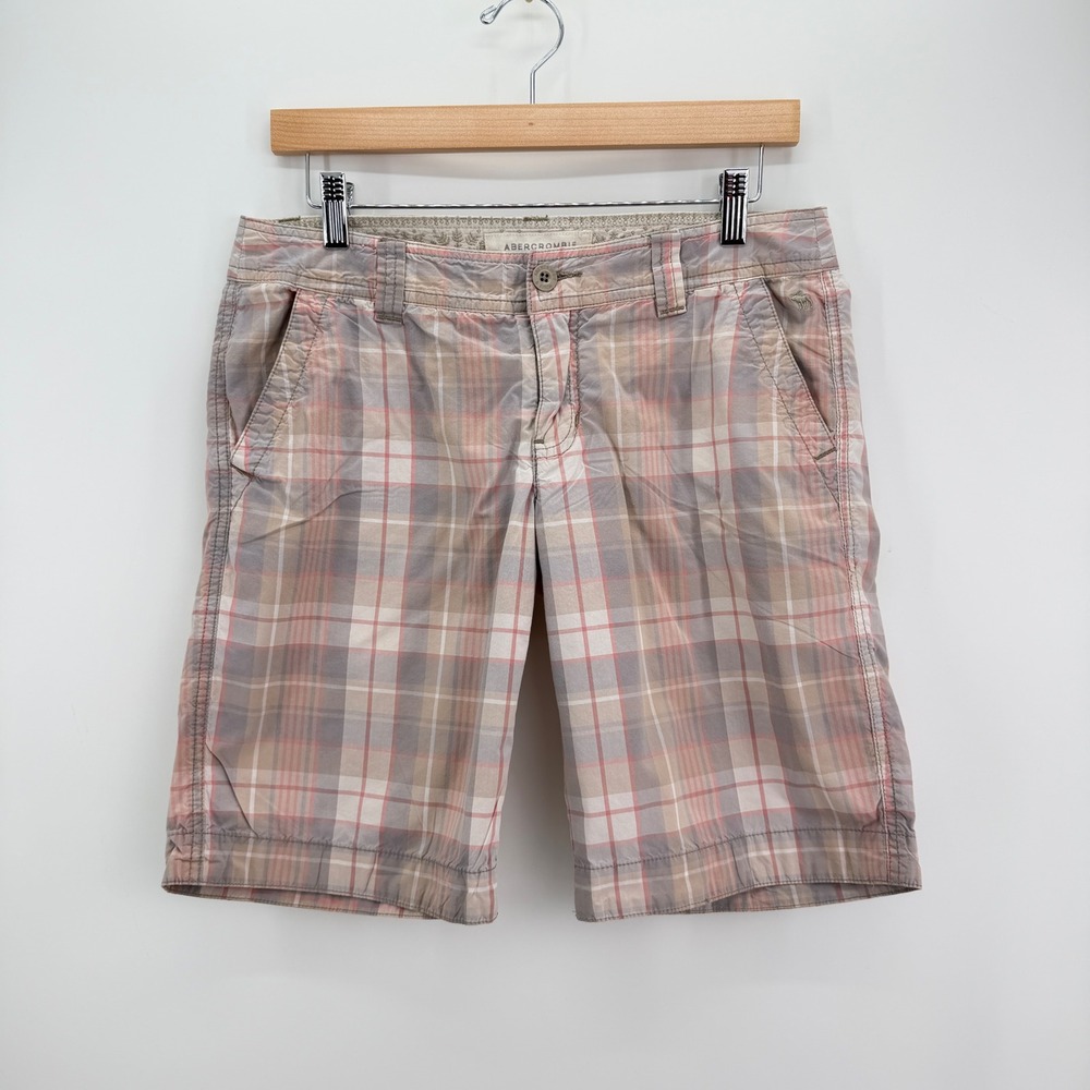 Abercrombie & Fitch Shorts Womens 4 Pink Plaid Y2K Moose Logo Bermuda Cargo